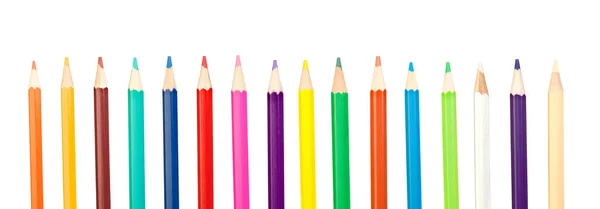 Lápices Colores Fila Aislados Sobre Fondo Blanco — Foto de Stock