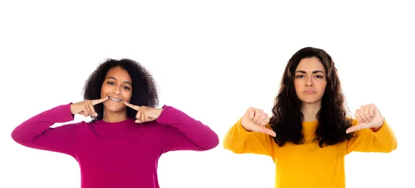 Engraçado Adolescente Meninas Isolado Fundo Branco — Fotografia de Stock