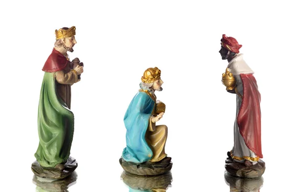 Drie Wijzen Keramische Figuren Geïsoleerd Witte Achtergrond — Stockfoto