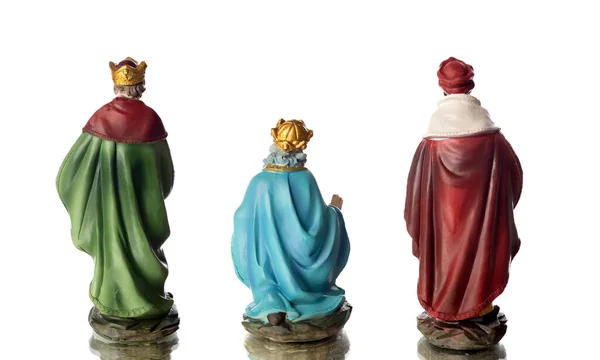 Three Wise Men Ceramic Figures Isolated White Background — Stock Photo, Image