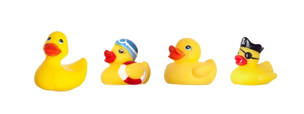 Quatro Patos Borracha Isolados Fundo Branco — Fotografia de Stock