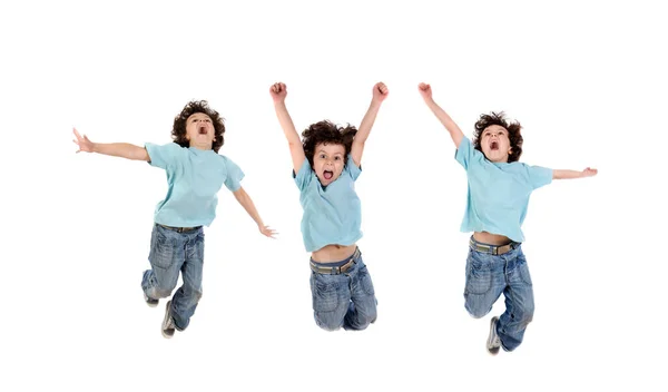 Sequence Three Different Jumps Cheerful Boy Isolated White Background Stock Photo