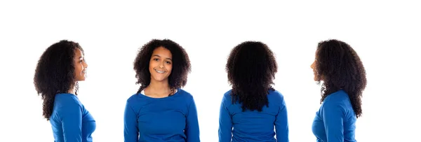 Niña Africana Con Camiseta Azul Con Diferentes Posiciones Aisladas Sobre —  Fotos de Stock