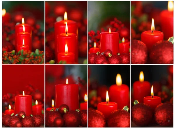 Velas Natal Vermelho Ornamentos Sobre Fundo Embaçado — Fotografia de Stock