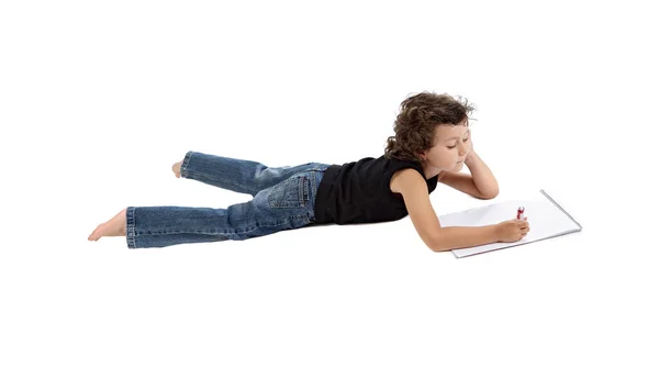 School Boy Writing Exercise Notebook Schoolboy Homework — Stock Photo, Image