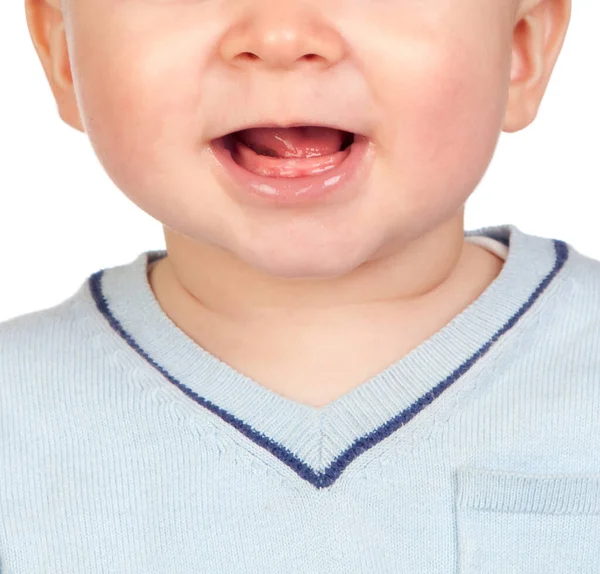 Close Photo Hapy Months Old Baby Mouth Bare Gums Teeth — Stock Photo, Image