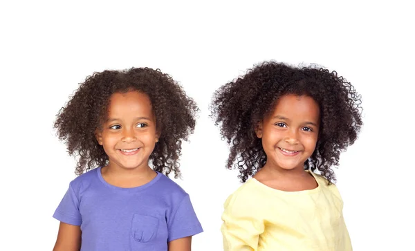 Happy Identical Sisters Isolated White Background — Stock Photo, Image