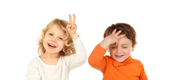 Niños Sorprendidos Aislados Sobre Fondo Blanco — Foto de Stock