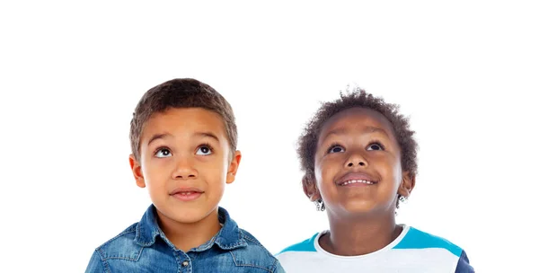 Enfants Pensifs Isolés Sur Fond Blanc — Photo