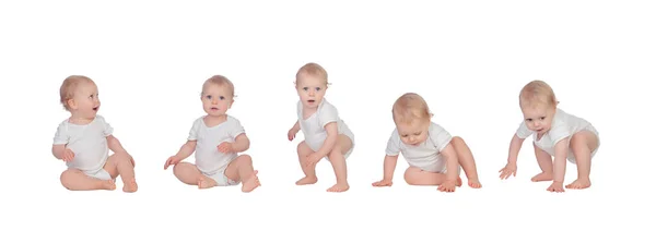 Collage Eines Niedlichen Kleinen Babys Auf Weißem Hintergrund — Stockfoto