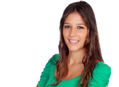 Yeşil t-shirt ile çekici casual kız