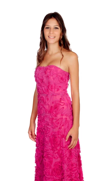 Mooi meisje met een elegante roze jurk — Stockfoto