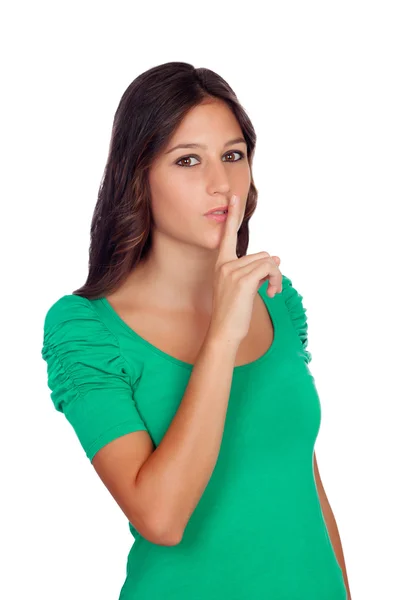 Menina casual bonita com um gesto de "shh " — Fotografia de Stock