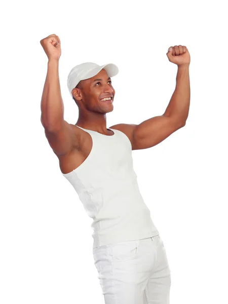 Vencedor bonito cara vestido de branco — Fotografia de Stock