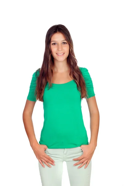 Atrractive young girl in green — Stock Photo, Image