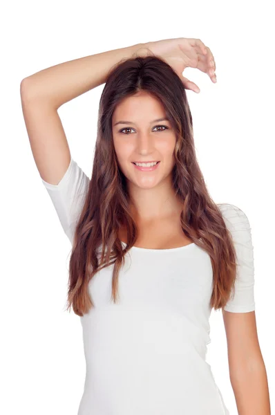 Attractive casual girl with his arm over his head — Stock Photo, Image