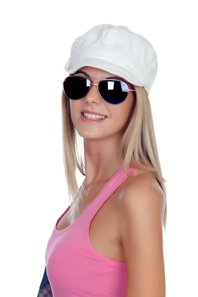 Casual blond meisje met zonnebril — Stockfoto