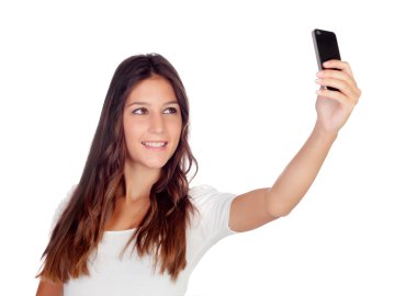 onun mobile ile fotoğraf çekme çekici casual kız