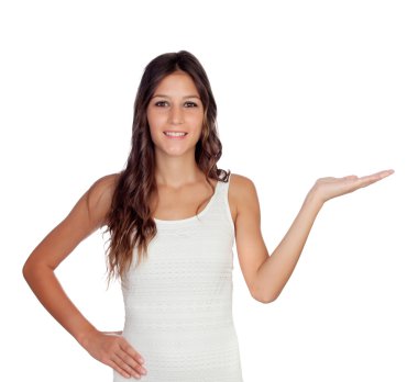 Genişletilmiş el ile çekici casual kız