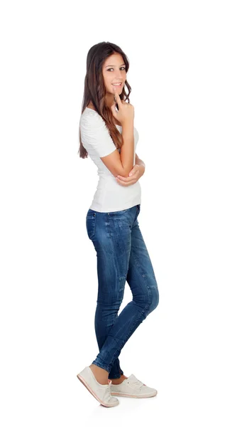 Chica casual pensativa con jeans — Foto de Stock