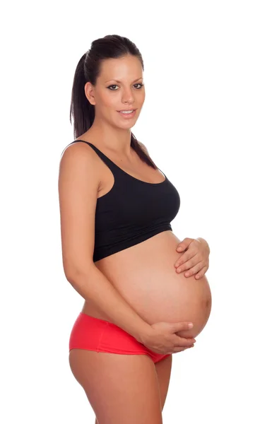 Brunette pregnant in underwear — Stock Photo, Image