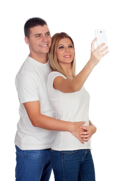 Casal tirando uma selfie no celular — Fotografia de Stock