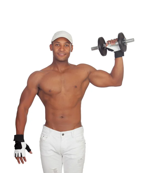 Handsome guy training with dumbbells — Stock Photo, Image