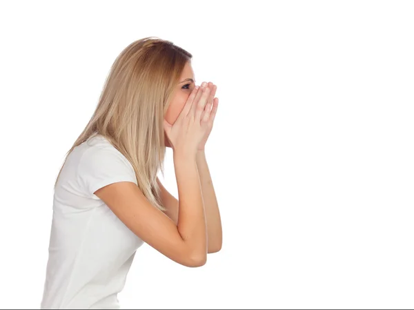 Blonde gril shouting — Stock Photo, Image