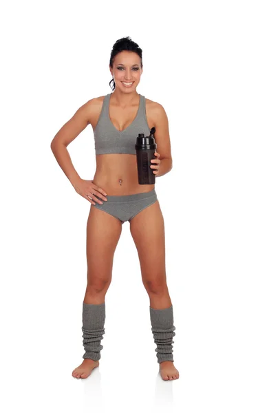 Woman after her training, drinking protein shake — Stock Photo, Image