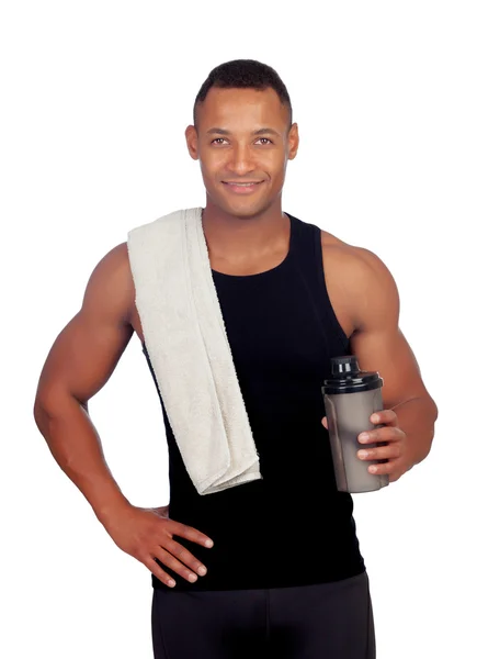Jóképű srác ivás fehérje edzés után — Stock Fotó