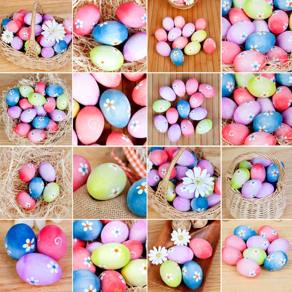 Volgorde van veel foto's met kleurrijke eieren — Stockfoto
