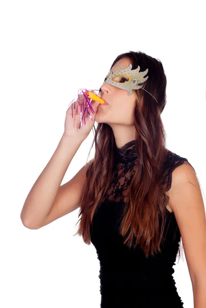 Attraktiva flicka med en karneval mask — Stockfoto