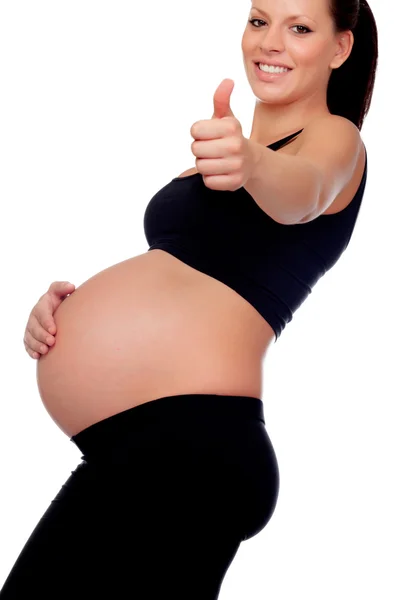 Brunett gravid kvinna säger OK — Stockfoto