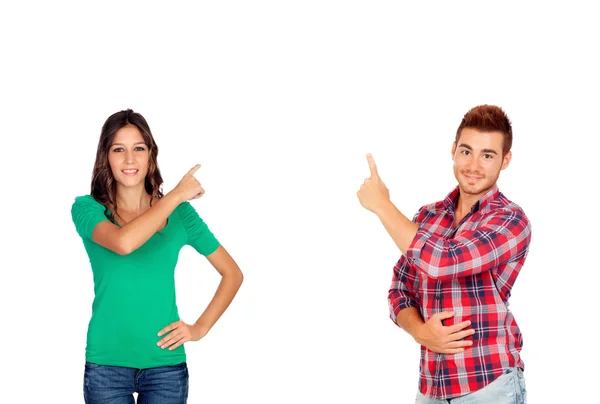 Girl and boy pointing on something — Stock Photo, Image