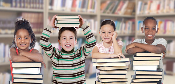 Four children in the library