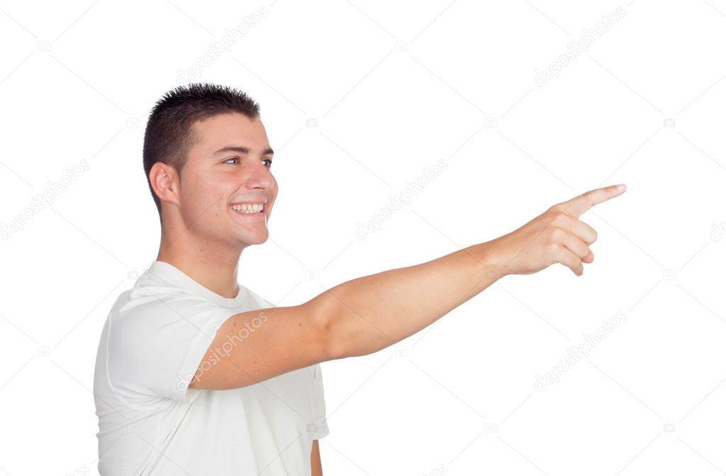 Casual man pointing on something