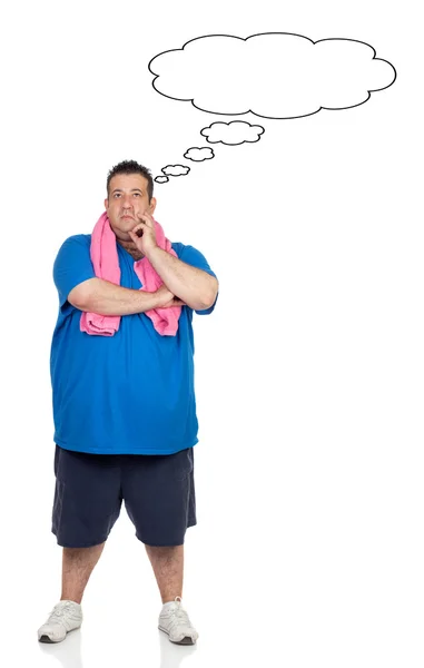 Pensive fat man with sportswear — Stock Photo, Image