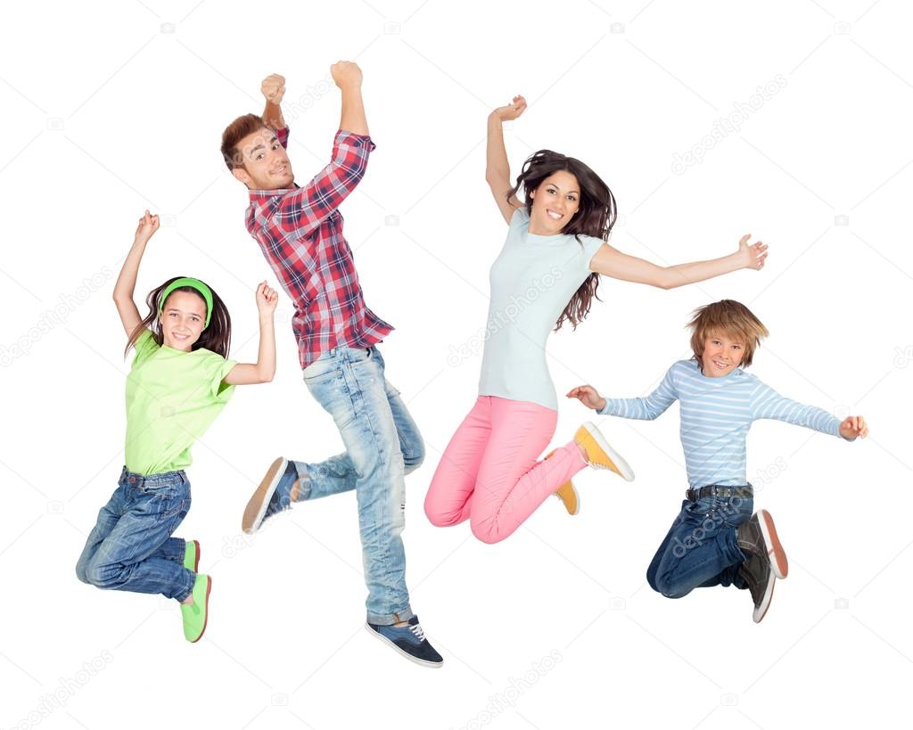 Happy family jumping