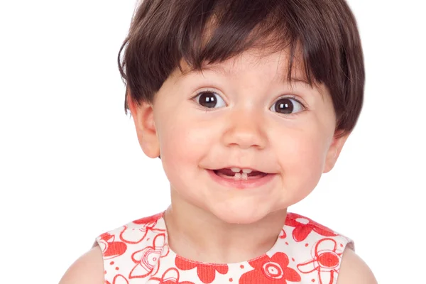 Niña sorprendida con solo cuatro dientes — Foto de Stock