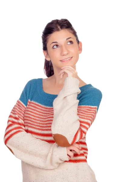 Pensive casual girl thinking — Stock Photo, Image