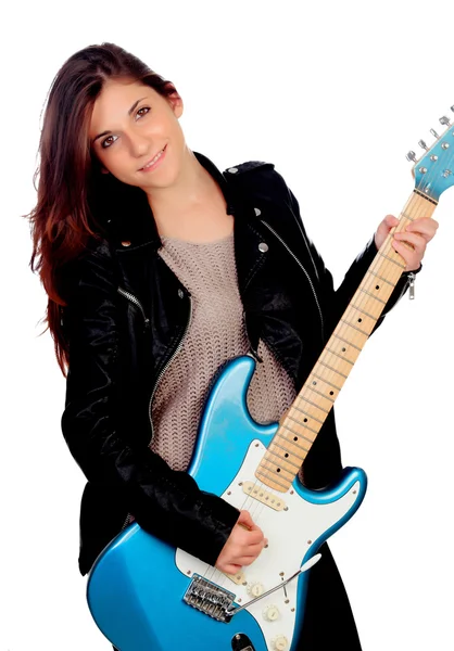 Chica joven con guitarra eléctrica — Foto de Stock