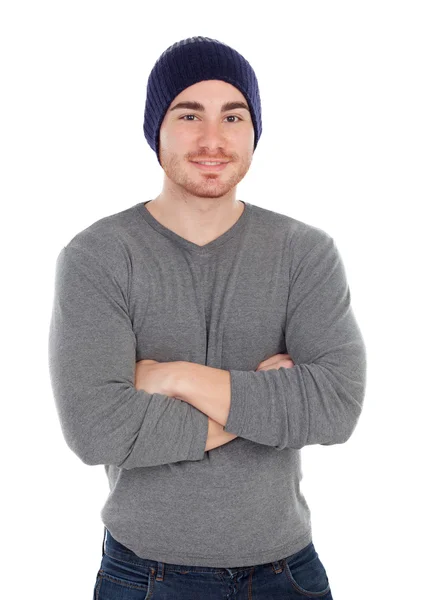 Muscled man with wool hat — Stock Photo, Image