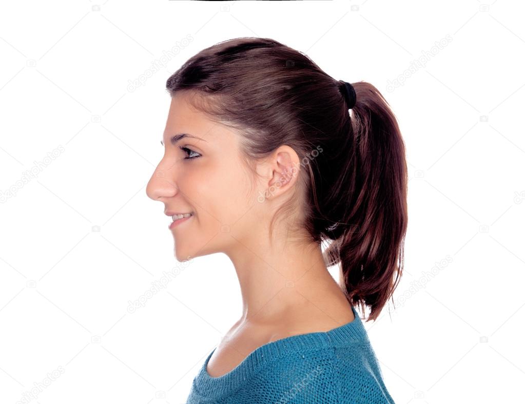 Profile of casual young girl smiling