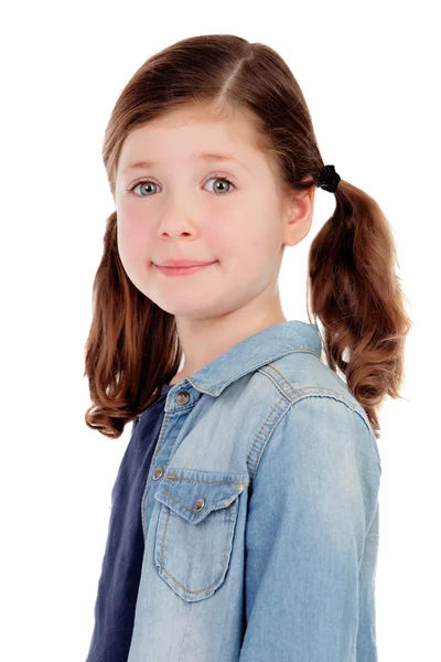 Meisje met pigtails camera kijken — Stockfoto