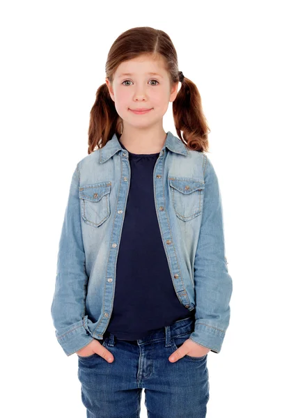 Girl with pigtails looking at camera — Stock Photo, Image