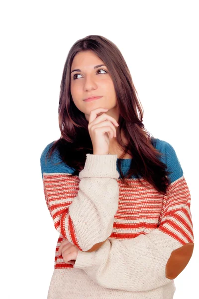Pensive casual girl thinking — Stock Photo, Image