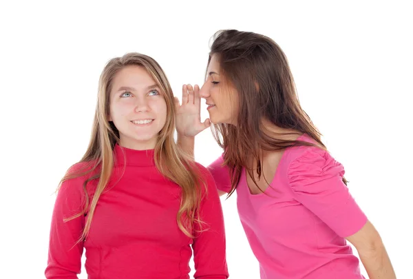 Young girl whispering a secret to her sister — Stock Photo, Image