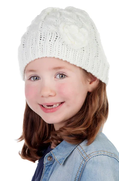Χαμογελώντας όμορφο κορίτσι με το καπάκι μαλλί — Φωτογραφία Αρχείου