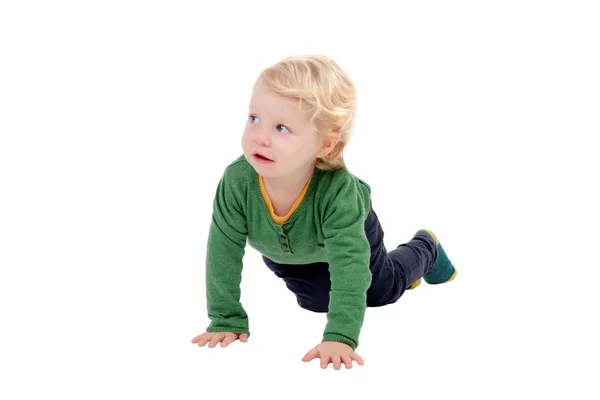 Adorable blond baby crawling — Stock Photo, Image