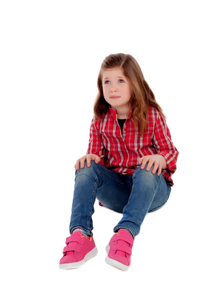 Schattig meisje met rode plaid shirt — Stockfoto